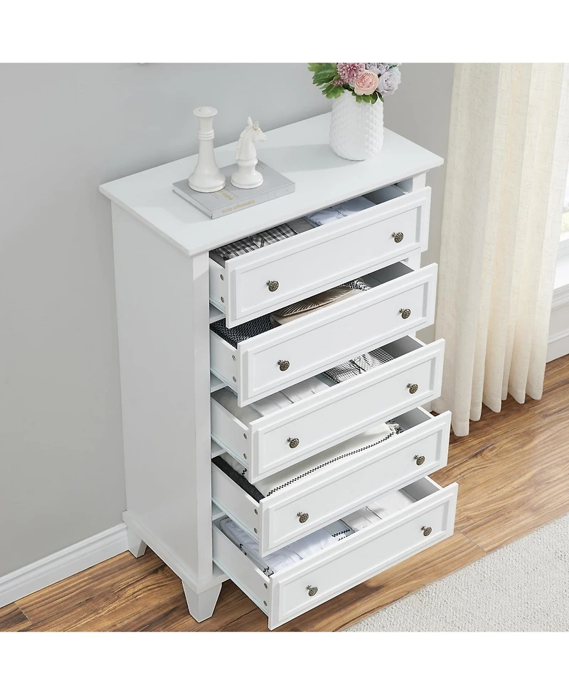 gaomon 5 Drawers Dresser for Bedroom, White Dresser with Wide Drawers, Wood Chest of Drawers, Tall Dresser for Bedroom