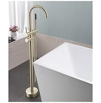 Slickblue Freestanding Bathtub Faucet with Handheld Shower: Brushed High Flow Tub Filler with Swivel Spout