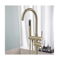Slickblue Freestanding Bathtub Faucet with Handheld Shower: Brushed High Flow Tub Filler with Swivel Spout