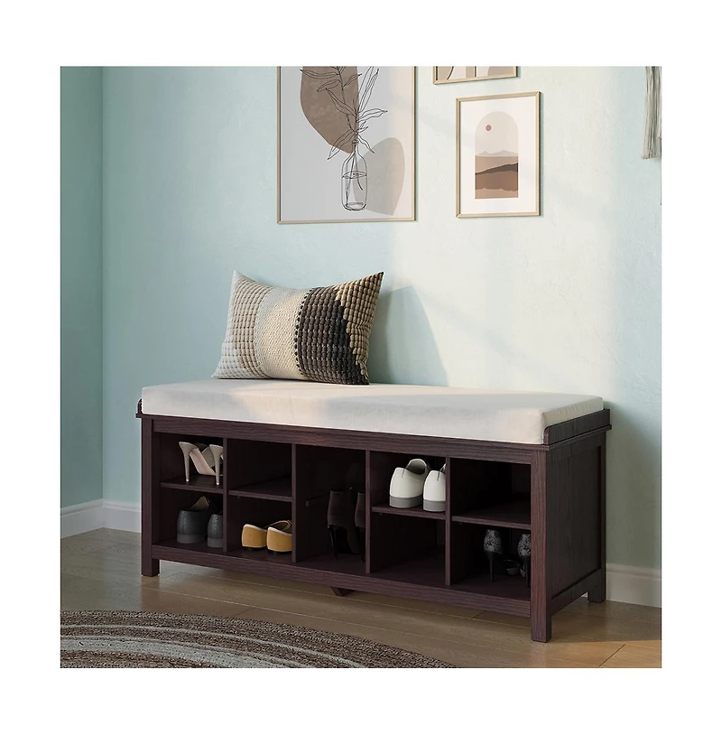 John Louis Home Solid Wood 10 Bin Shoe Storage Bench