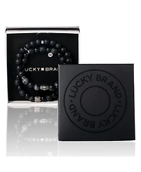 Lucky Brand Black Lava Bead Bracelets - Set of Two Natural Stone Stretch Bracelets for Men