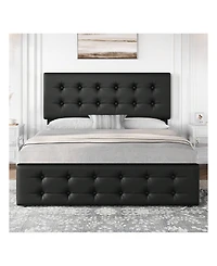 Bed Frame,With 4 Storage Drawers And Headboard, Linen Upholstered Platform Frame With Wooden Slats Support, Button Tufted Design