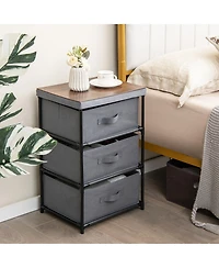 Gymax 2PCS 3 Drawers Dresser Fabric Storage Tower Organizer Unit Tall Nightstand Side Table