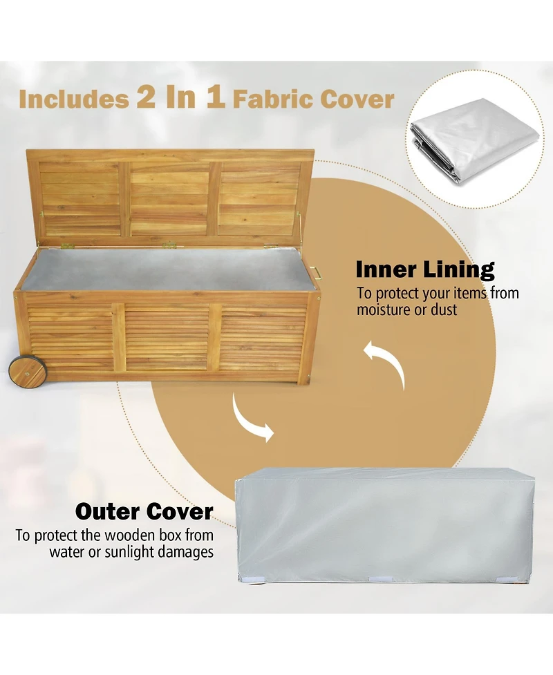 Sugift Rolling Patio Deck Box with 2 Wheels and Side Handle for Outdoor