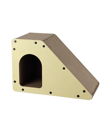The Licker Store Kento 23.63" Minimalist Cardboard Angled Cat Cave Scratcher with Catnip, Almond