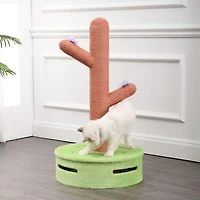The Licker Store Rosa 36" Modern Jute Cactus Cat Scratching Post with Flower Toys and Built-In Bell Toys, Pink/Green
