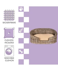Curvy Classic Handwoven Rattan Pet Bed with Machine-Washable Cushion