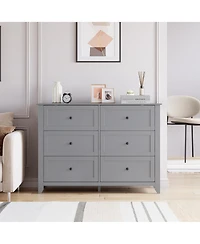 gaomon Grey 6 Chest of Drawer Dresser, Modern Dresser with Deep Drawers and Nickel Round Handle, Wood Organizer Storage Cabinet