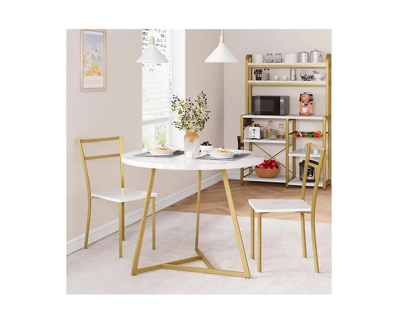 Round Dining Table Set for 2, Modern Kitchen Table Chairs Set of 2,Small Dining Room Table Set with 2 Upholstered Chairs, Furniture Set Dinette for Sm