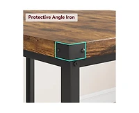 gaomon Dining Table Set for 4, Kitchen Table with 2 Metal Wood Benches, Rectangular Room Dining Table Set, 3 Piece Farmhouse Kitchen Table Set for Sma
