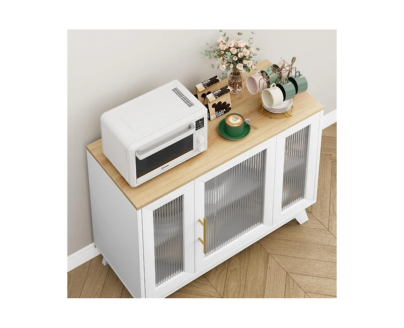 gaomon Buffet Storage Cabinet with Fluted Glass Door, 36" Modern Sideboard Cabinet with 2-Tier Storage
