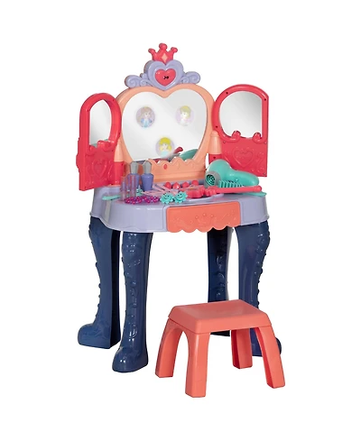 Qaba Kids Vanity Set w/ Mirror and Stool, Music, Light, Drawer, Multicolor