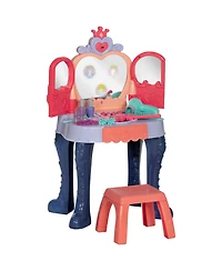 Qaba Kids Vanity Set w/ Mirror and Stool, Music, Light, Drawer, Multicolor