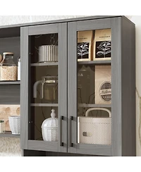 Famapy Grey Kitchen Cabinet with Glass Doors 12 Drawers, Pantry Storage Shelves