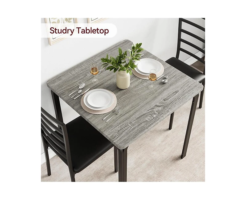 Dining Table Set for 2, 3 Piece Small Table and Chairs Set of 2, Kitchen Table Set With Pu Cushion Chairs, Kitchen and Dining Room Square Table Set fo