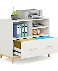 Tribesigns Lateral File Cabinet with Drawer and Adjustable Hanging Rod for Letter/Letter/A4 Size Files, 35.4" Wood Modern Printer Stand with Open Stor