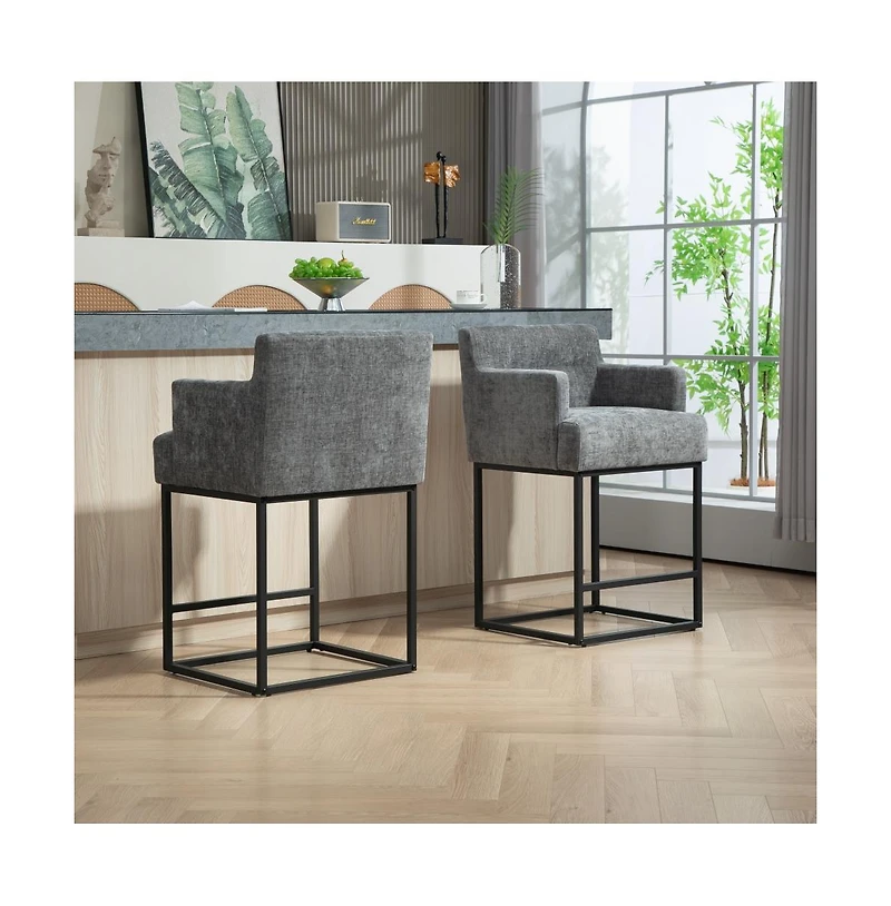 Set of 2 High Quality Counter Height Bar Stools,Black Metal Frame Bar Chairs with Backs-The Pop Home