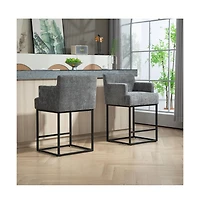 Set of 2 High Quality Counter Height Bar Stools,Black Metal Frame Bar Chairs with Backs-The Pop Home