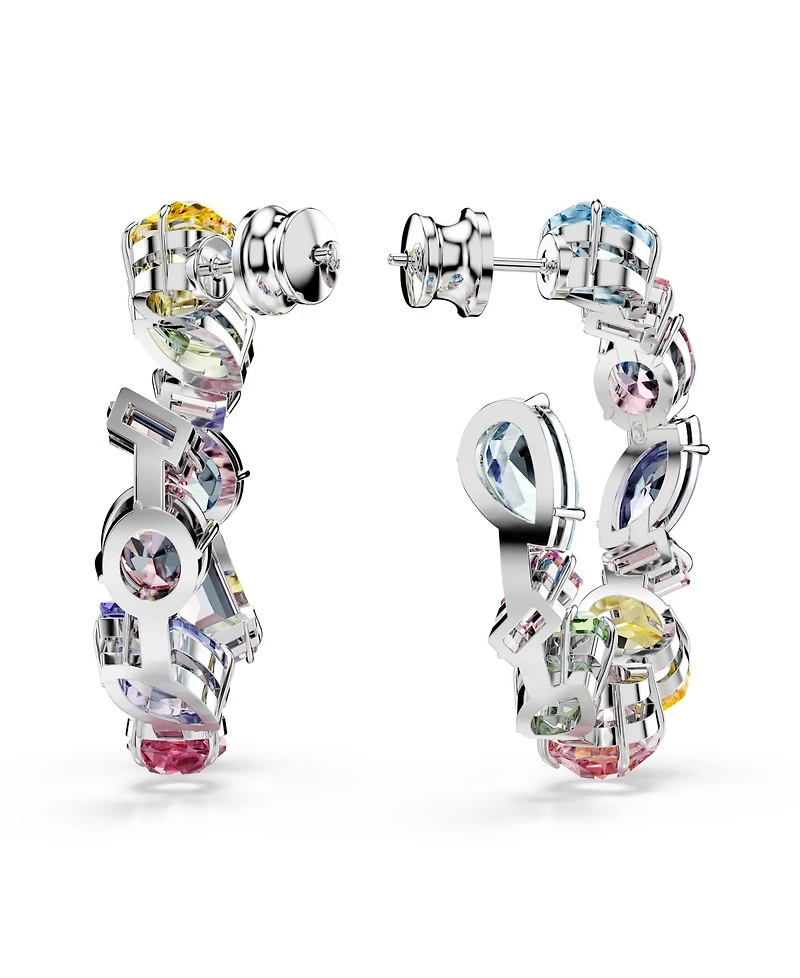 Swarovski Asymmetrical Design, Mixed Cuts, Small, Multicolored, Rhodium Plated Gema Hoop Earrings