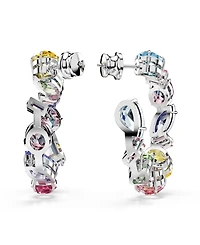 Swarovski Asymmetrical Design, Mixed Cuts, Small, Multicolored, Rhodium Plated Gema Hoop Earrings