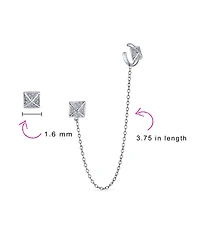 Bling Jewelry Geometric Square Pyramid Chain Cartilage Ear Cuff Wrap Earring Pave Cz Stud Helix Earring Stud Set .925 Sterling Silver
