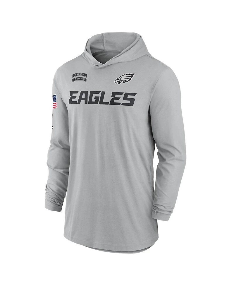 Nike Men's Gray Philadelphia Eagles 2024 Salute to Service Lightweight Performance Long Sleeve Hooded T-Shirt