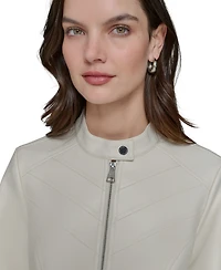 Karl Lagerfeld Paris Women's Fitted Mock-Neck Faux-Leather Jacket