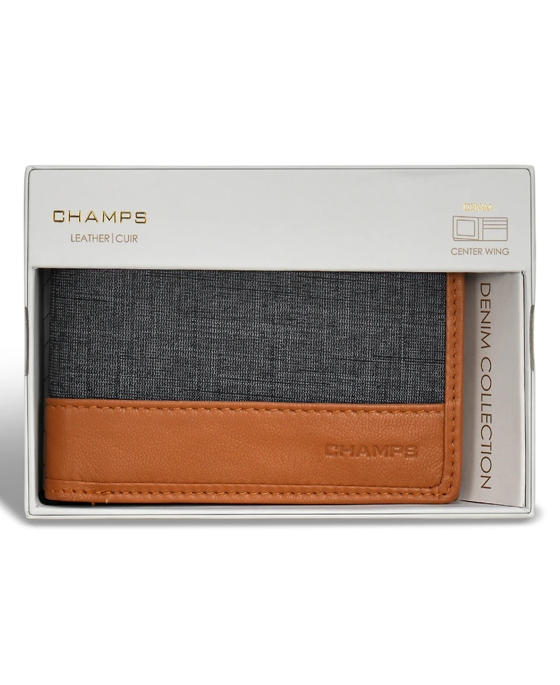Champs Men's Denim Collection Leather Center Wing Wallet