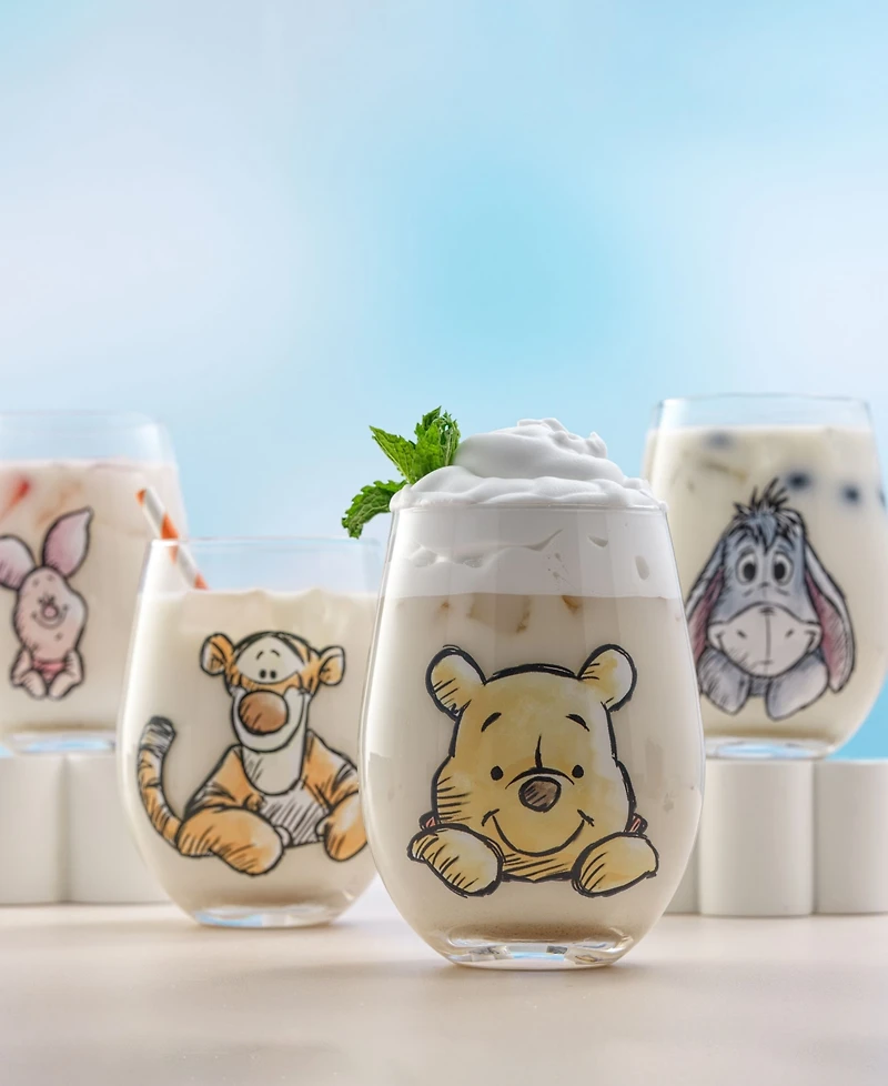 JoyJolt Disney Winnie Pooh Exploring Classic Stemless Wine Glasses, Set of 4