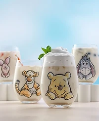 JoyJolt Disney Winnie Pooh Exploring Classic Stemless Wine Glasses, Set of 4