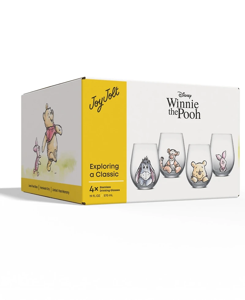 JoyJolt Disney Winnie Pooh Exploring Classic Stemless Wine Glasses, Set of 4