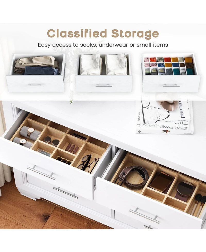 gaomon 6 Drawer Dresser for Bedroom, Wooden White Dresser, Modern Chest Dresser with Deep Drawers