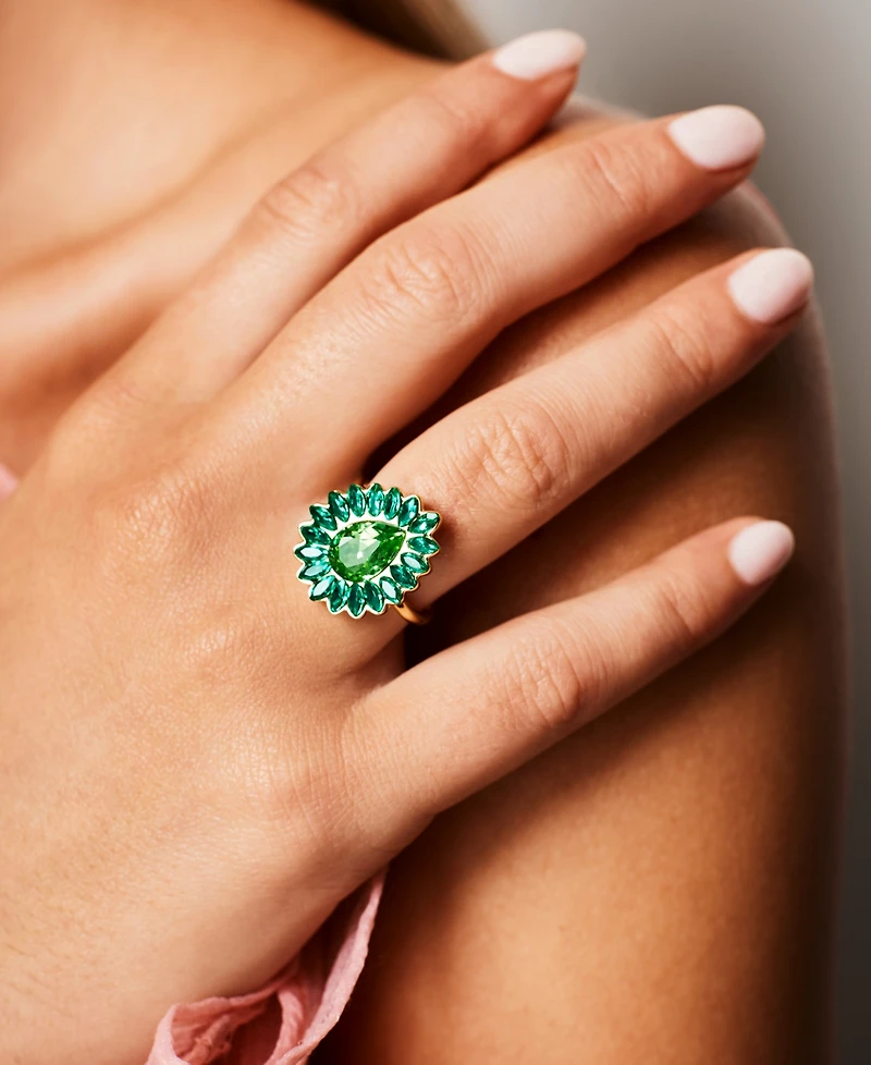 Emily in Paris Gold-Tone Green Stone Pear & Marquise Halo Statement Ring