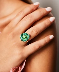 Emily in Paris Gold-Tone Green Stone Pear & Marquise Halo Statement Ring