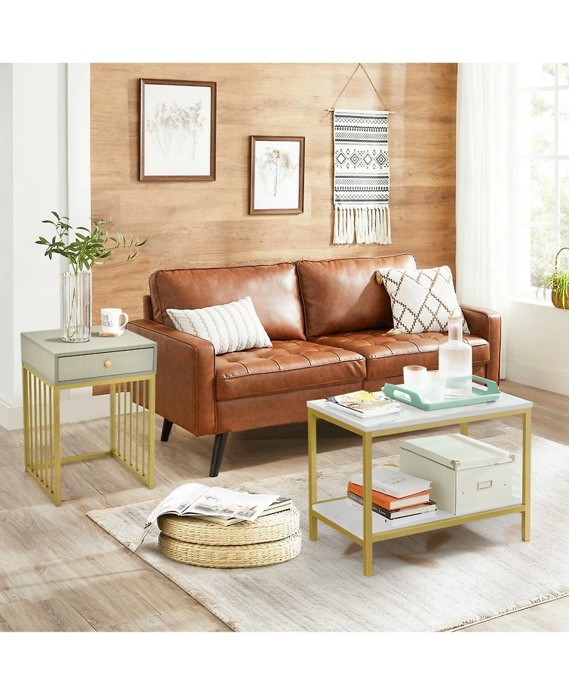 Skonyon 2 Pieces Modern Nesting Coffee Table Set with Drawer and Shelf