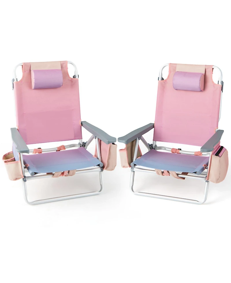 Sugift 2 Pieces Folding Backpack Beach Chair with Pillow