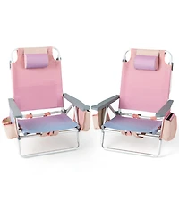Sugift 2 Pieces Folding Backpack Beach Chair with Pillow