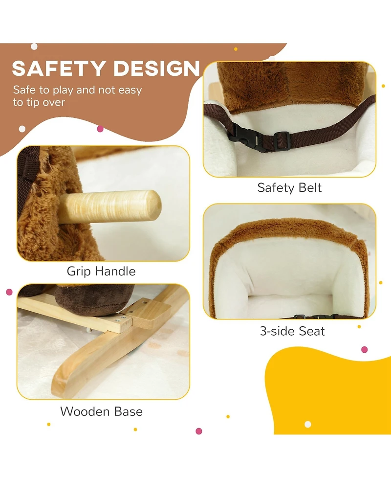 Qaba Baby Rocking Horse, Kids Ride on Horse w/ Sound, Safety Belt, Brown