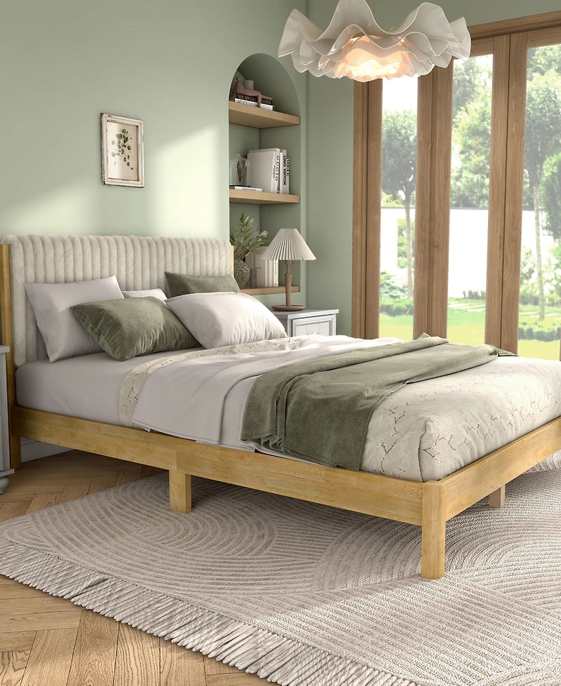 Furniture of America Alder Queen Platform Bed with Corduroy Fabric Upholstery