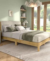 Furniture of America Alder Queen Platform Bed with Corduroy Fabric Upholstery