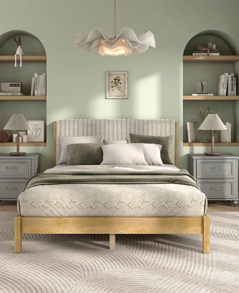 Furniture of America Alder Queen Platform Bed with Corduroy Fabric Upholstery