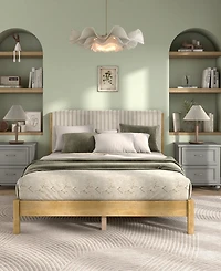 Furniture of America Alder Queen Platform Bed with Corduroy Fabric Upholstery