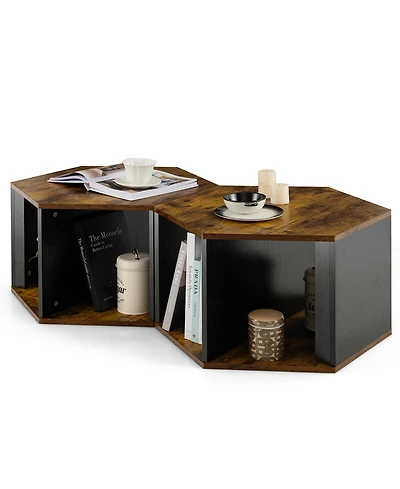 Gymax 2PCS Coffee Side End Table Nightstand Hexagonal for Living Office Coffee Room