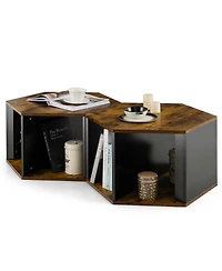 Gymax 2PCS Coffee Side End Table Nightstand Hexagonal for Living Office Coffee Room