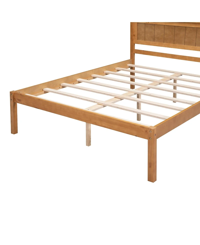 Slickblue Full Platform Bed Frame with Headboard - Wood Slat Support, No Box Spring Needed, Oak