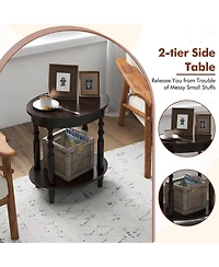 Gymax 2 Pcs 2-Tier End Table Oval Compact Sofa Side Nightstand w/ Storage Shelf