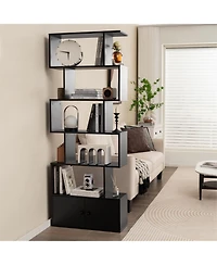 Gymax 2PCS 6-Tier Shaped Bookshelf w/ Cabinet 6-Tier Tall Bookcase w/ Doors