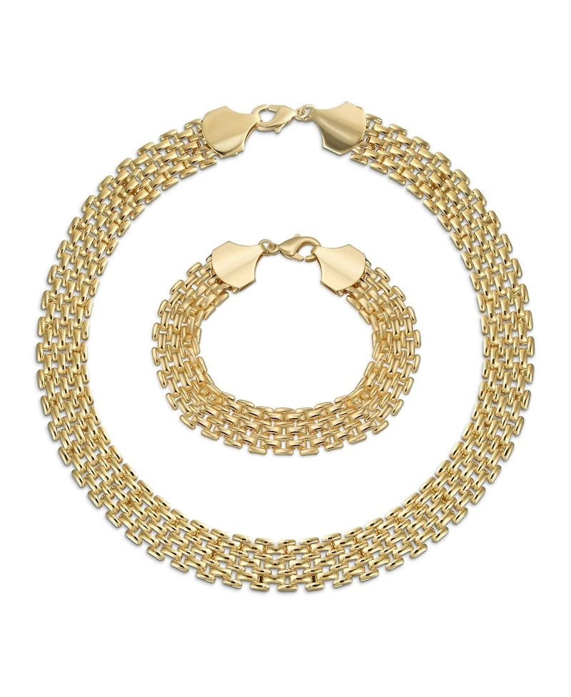 Bling Jewelry Jewelry Set Classic Panther Link Collar Necklace and Bracelet Yellow Gold Plated
