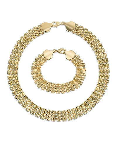 Bling Jewelry Jewelry Set Classic Panther Link Collar Necklace and Bracelet Yellow Gold Plated