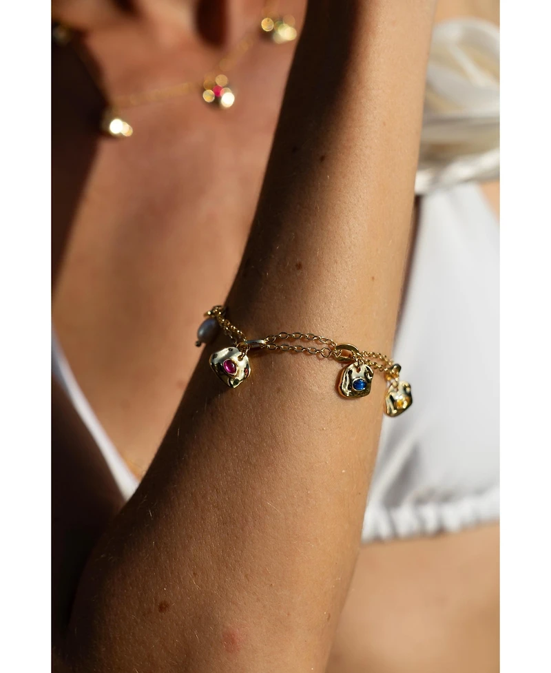 Iris Colored Cubic Zirconia and Freshwater Pearl Charms Bracelet